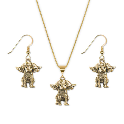 14K Solid Gold labrador Angel Pendant and Earring Set