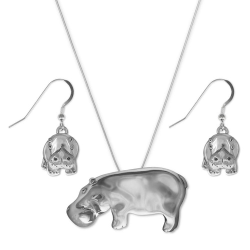 Sterling Silver Hippo Large Pendant and Earring Set
