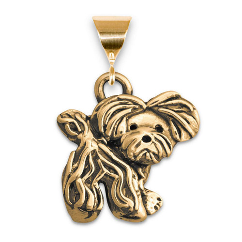 14K Gold Maltese Playful Puppy Pendant