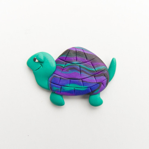Vintage Polymer Clay Green Turtle Lapel Pin