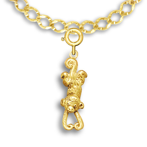 14K Solid Gold Hanging Monkey Pendant - Monkey Jewelry