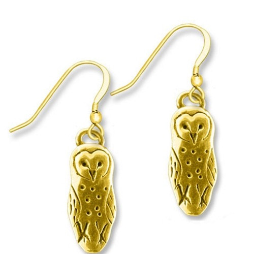 14k Solid Gold Barn Owl Earrings