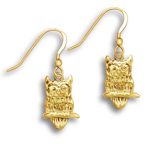 14k Solid Gold Owl Earrings
