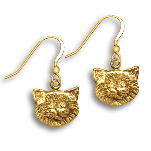 14K Gold Cat Post Earrings for Kids | Girls Cat Earrings