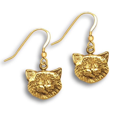 14k Solid Gold Fat Cat Head Earrings