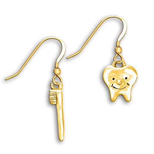 14k Solid Gold Tooth & Toothbrush Earrings