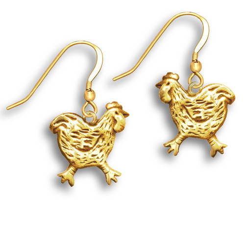 14k Solid Gold Chicken Earrings