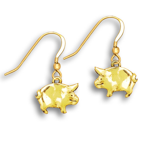14k Solid Gold Pig Earrings