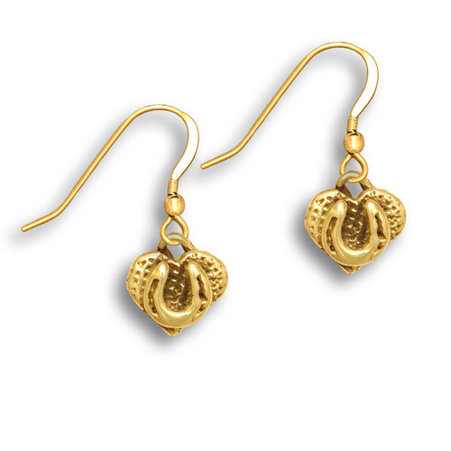 14k Solid Gold Horseshoe Heart Earrings