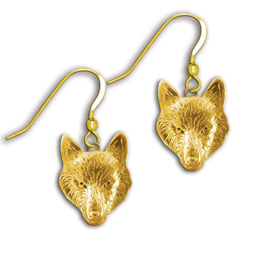 14k Solid Gold Wolf Earrings