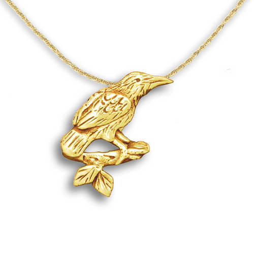 14K Solid Gold Raven Pendant - Raven Jewelry - Crow Jewelry