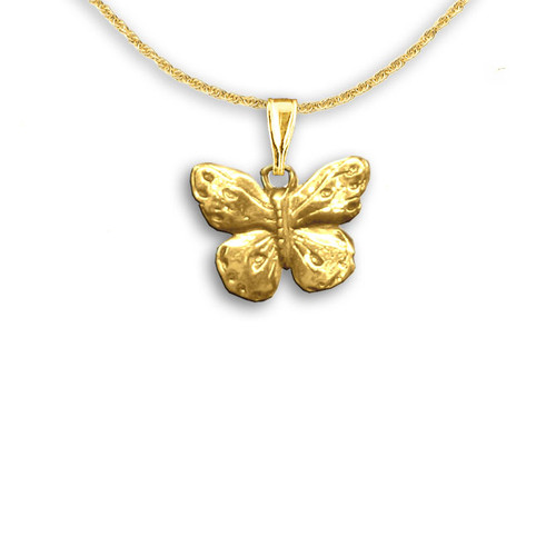 14K Solid Gold Butterfly Pendant - Gold Bug Pendant Necklaces