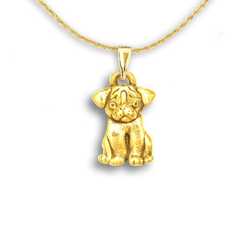 14k Solid Gold Pug Puppy Pendant