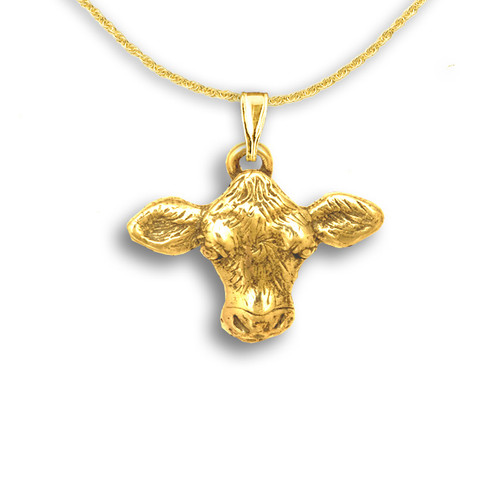 14k Solid Gold Cow Large Pendant