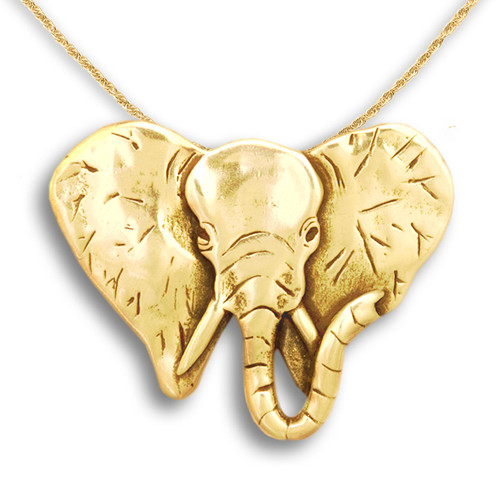 14k Solid Gold Elephant Large Pendant