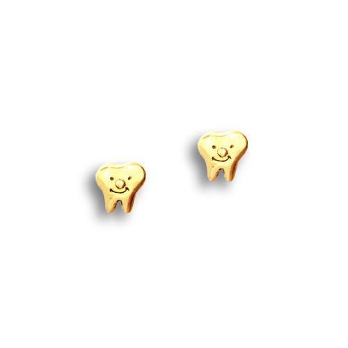 14k Solid Gold Smiling Teeth Post Earrings