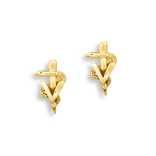 14k Solid Gold Veterinary Caduceus Post Earrings