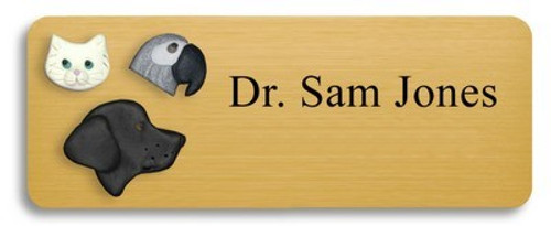 Black Lab, White Cat and African Grey Name Badge