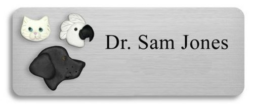 Black Lab, White Cat and Cockatoo Name Badge