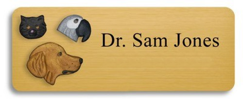 Golden Retriever, Black Cat and African Grey Name Badge