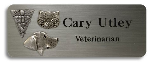 Lab, Fat Cat and Veterinary Caduceus Name Badge