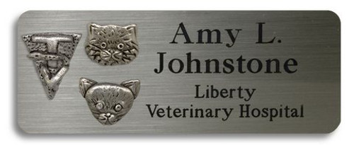 Domestic Cat, Fat Cat and Veterinary Technician Caduceus Name Badge