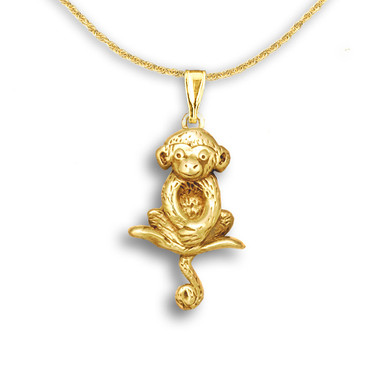 14K Solid Gold Sitting Monkey Pendant - Monkey Jewelry