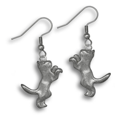 Pewter Playful Cat Earrings - Pewter Cat Jewelry - Cat Jewelry