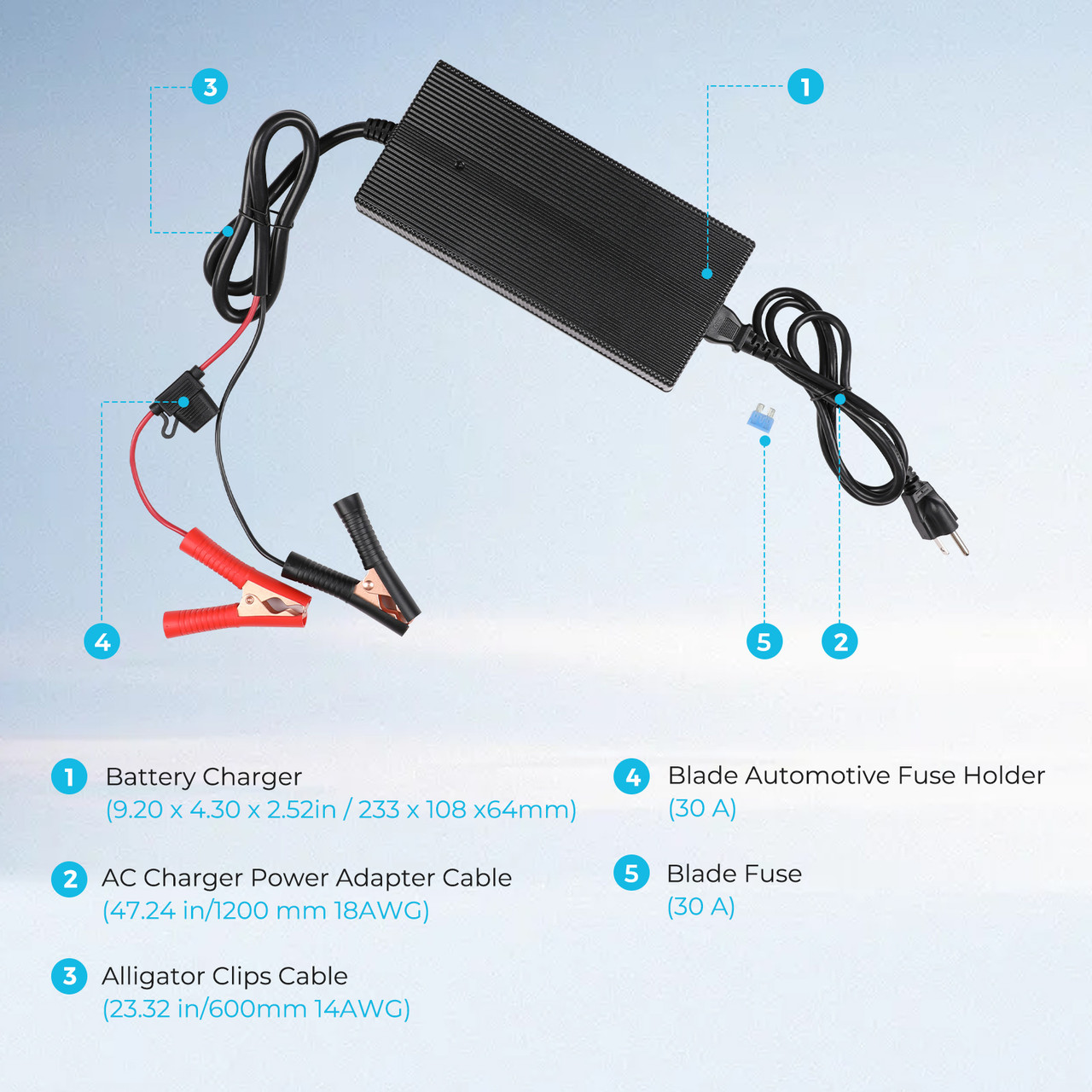 20A AC-to-DC LFP Portable Battery Charger