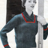 Vintage Ribbed Neck Pullover Knitting Pattern 