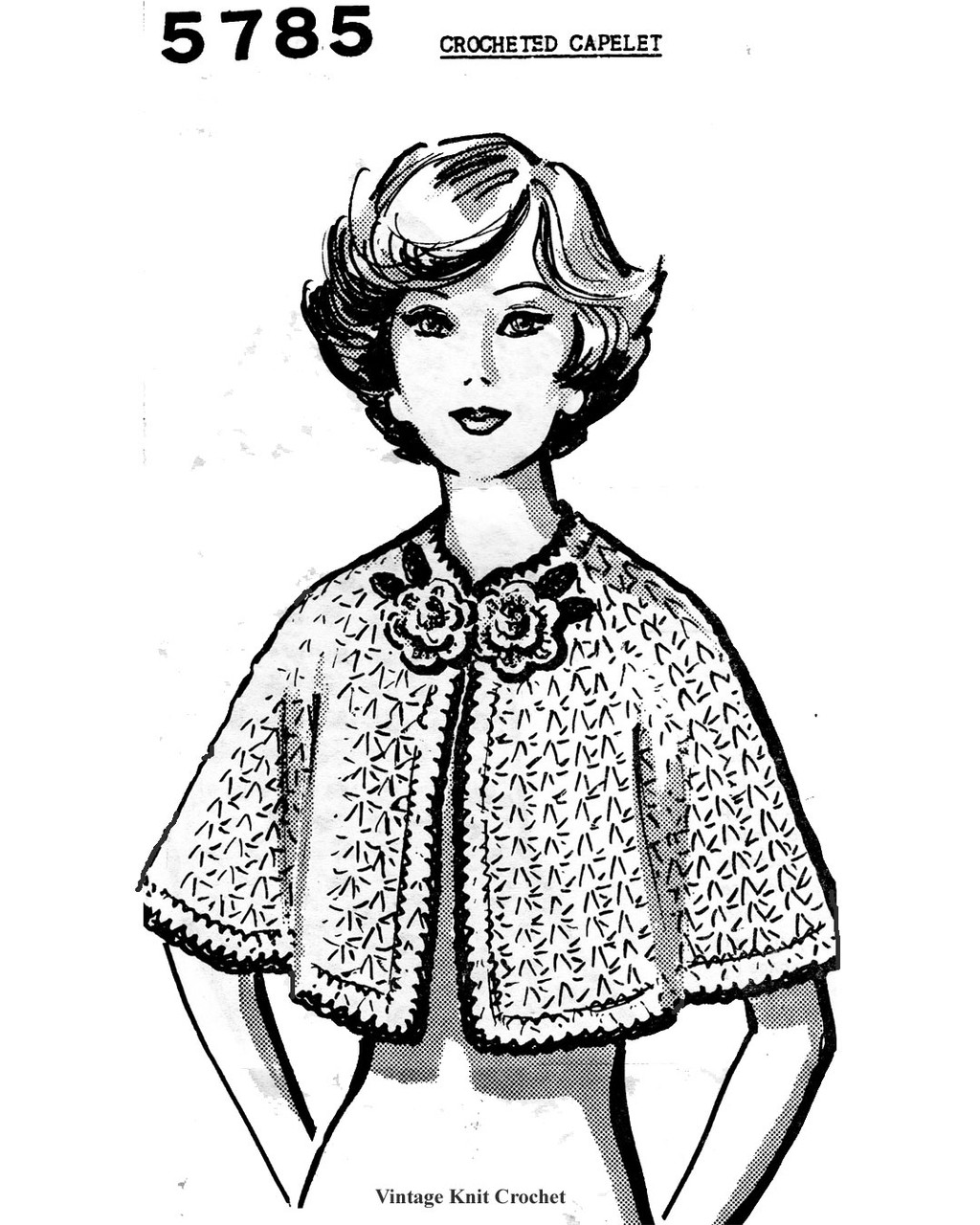 Easy Crochet Capelet with Rose Trim, Pattern No 5785