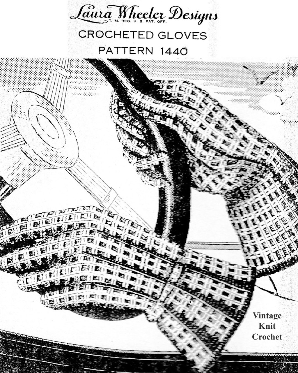 Vintage Crochet Gloves Pattern in String or Baby Yarn, Design 1440