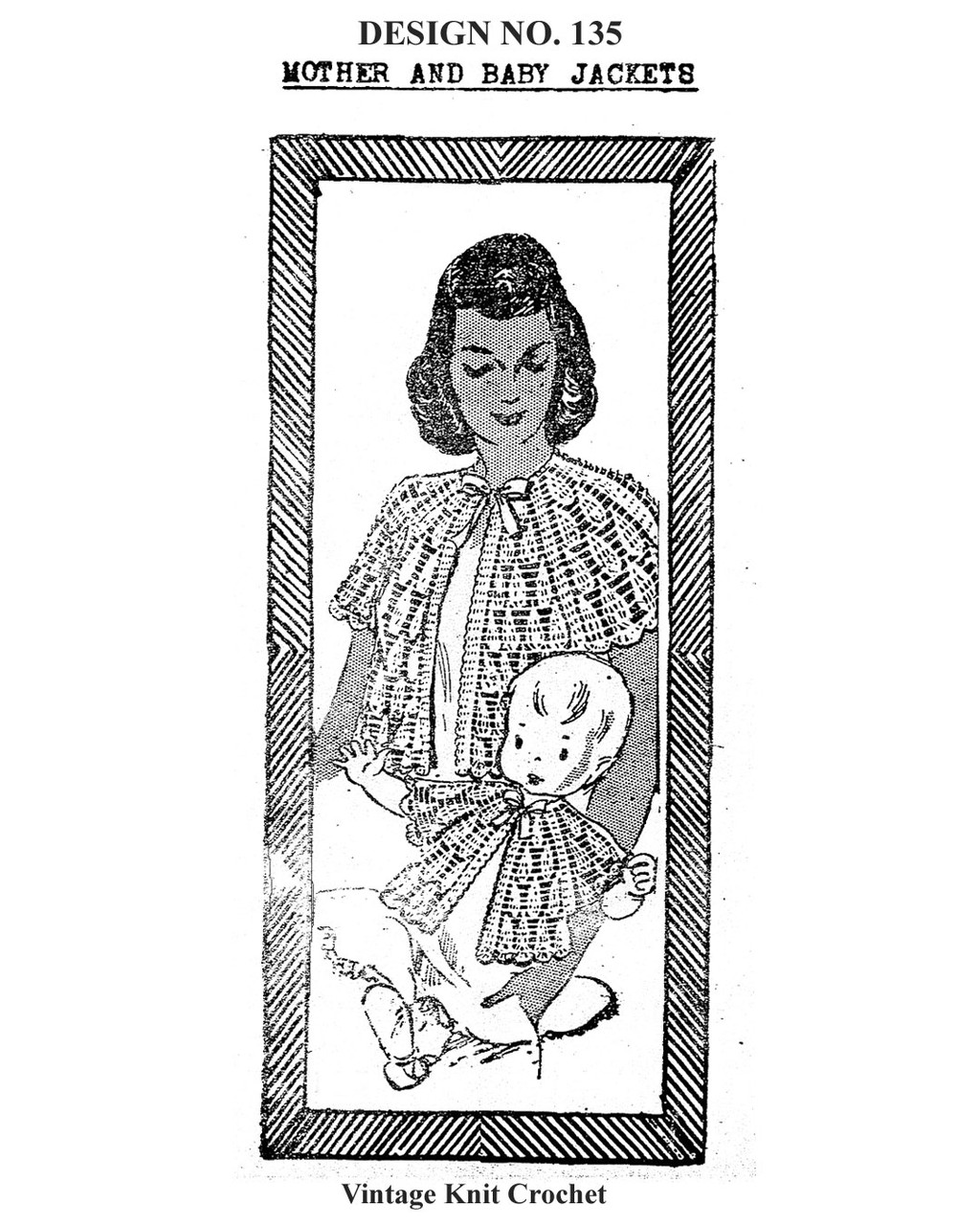Design No 135, Mother Baby Bed Jackets in a dewdrop pattern stitch