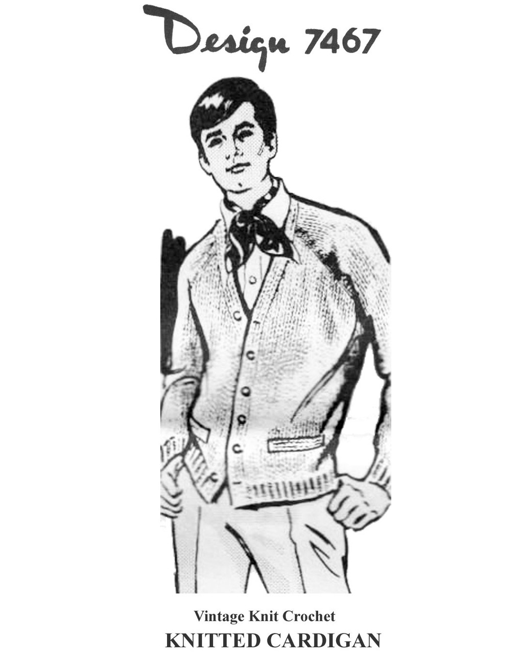 Knitted Mans Cardigan Pattern with Raglan Sleeves, Design 7467
