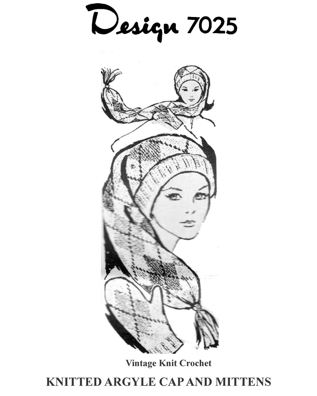 Argyle Knitted Stocking Cap Pattern with Mittens