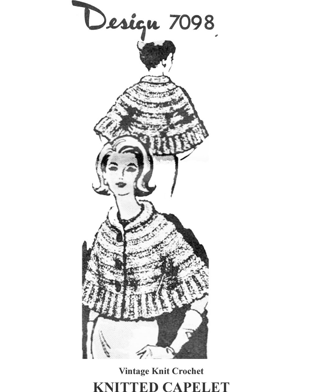 Easy Capelet Knit in Mohair Yarn or Knitting Worsted; Design 7098