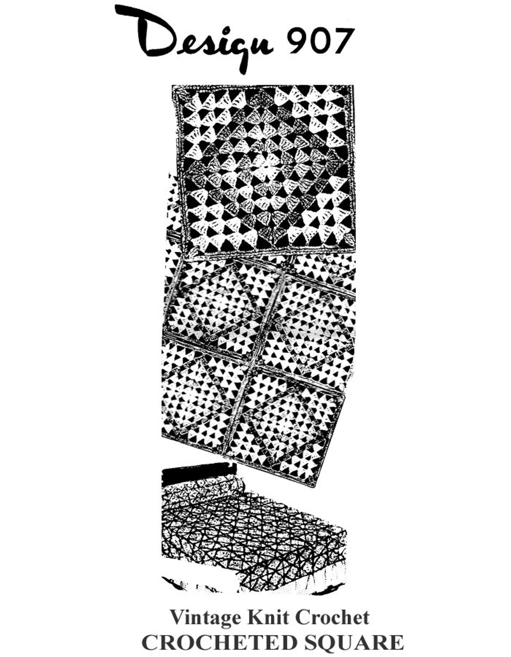 Crochet Diamond Square Pattern, Mail Order Design 907