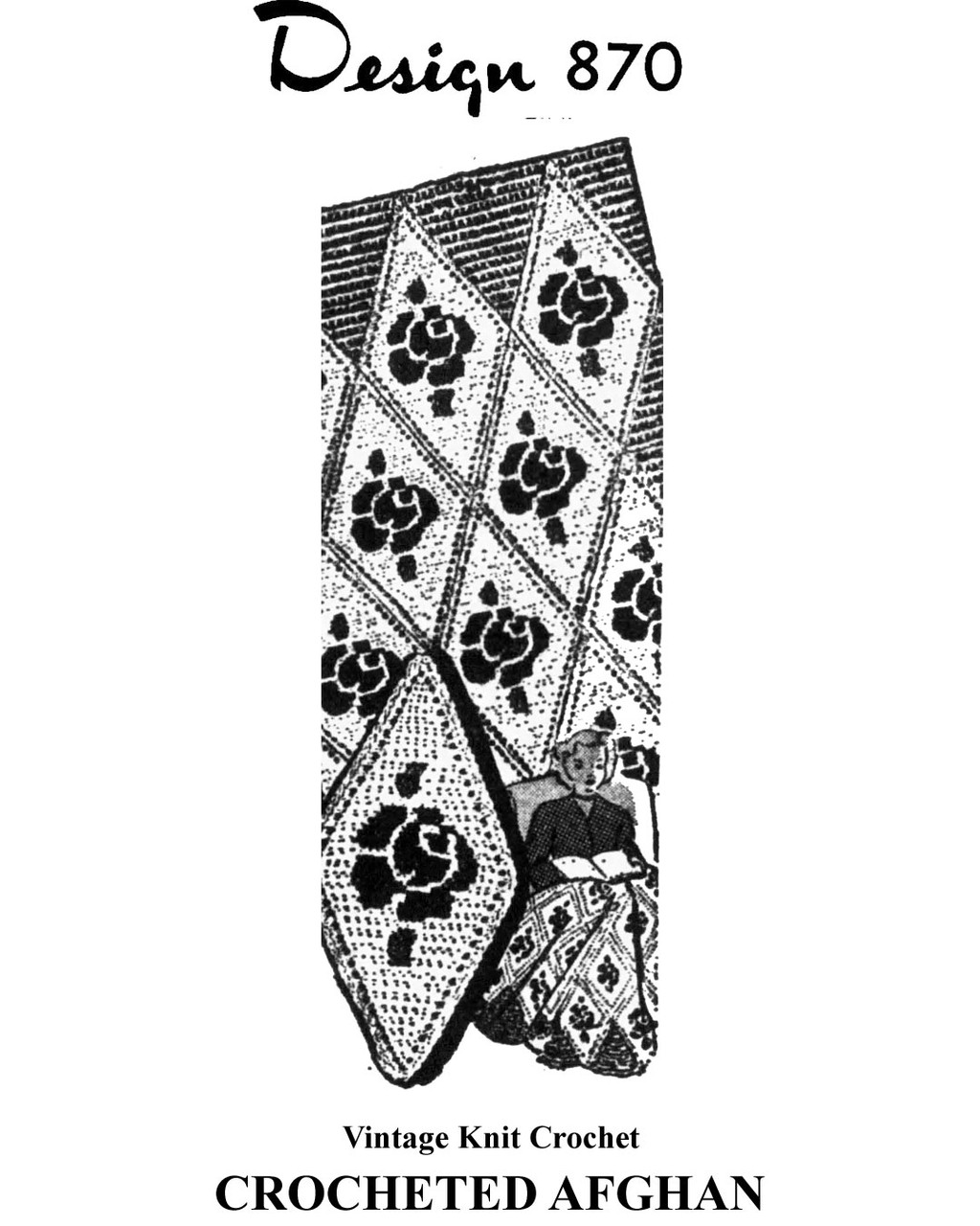 Rose Diamond Motifs, crocheted afghan pattern Design 870