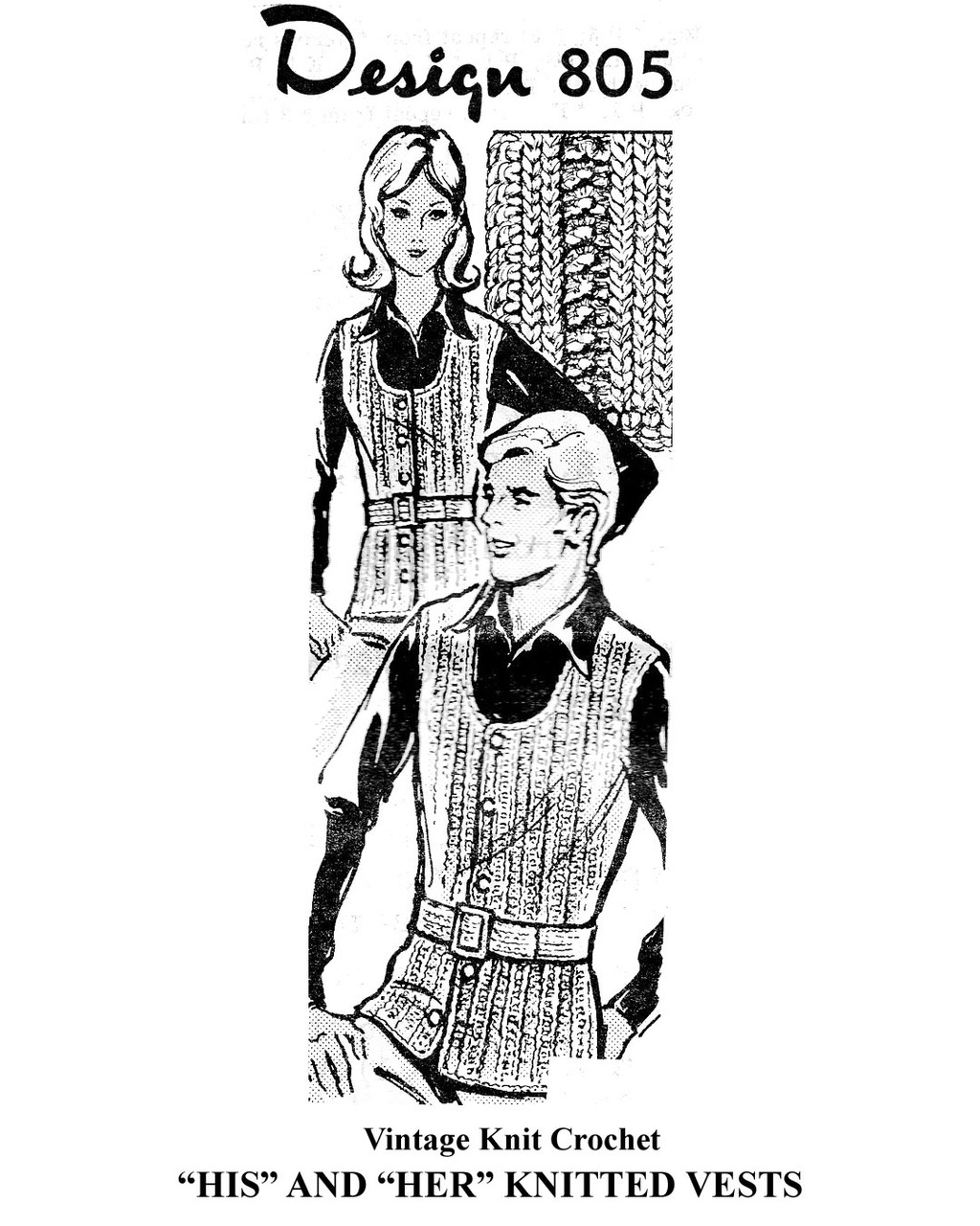 Mens Misses Belted Vests Pattern with U-Neck, Alice Brooks Design 805