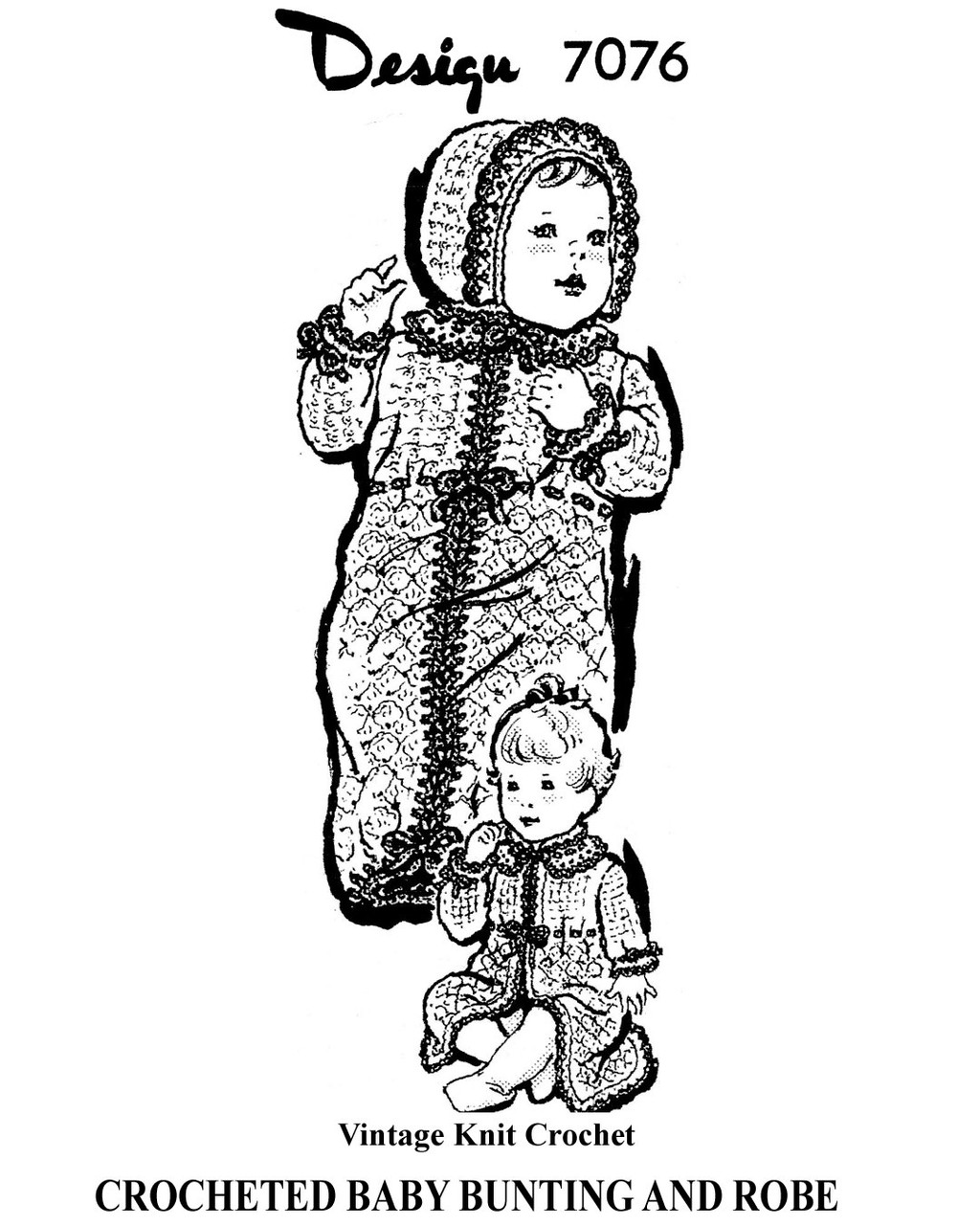 Crochet Baby Bunting Pattern that converts to a robe, Mail Order Design 7076