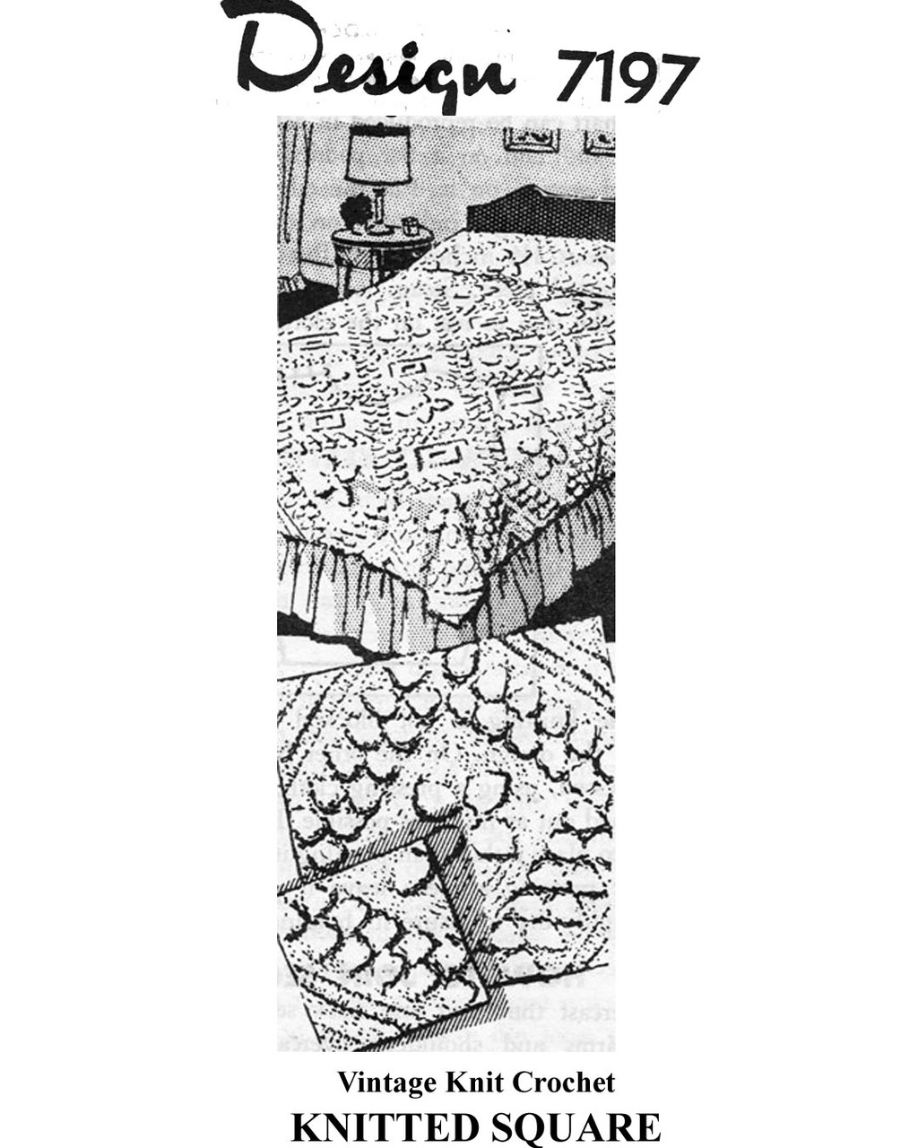 Knitted Bedspread Square Pattern in popcorn stitch Design 7197