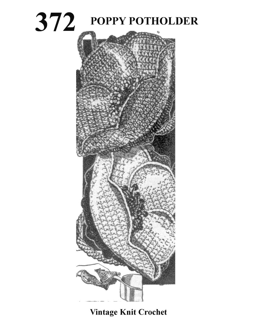 Crochet Poppy Potholder Pattern, Mail Order No 372