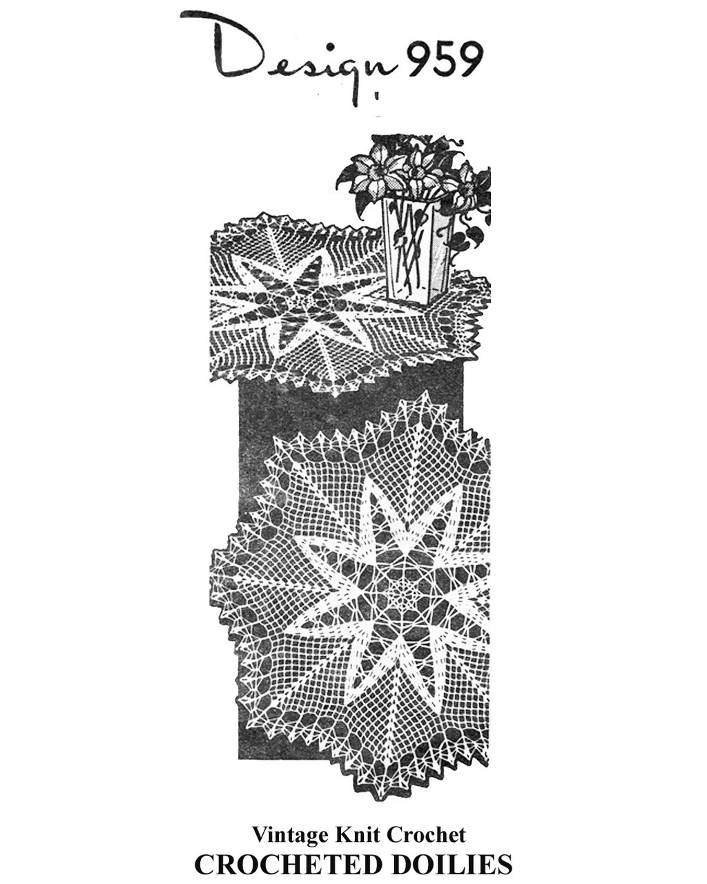Crochet Star Doilies Pattern, Large Small Design 959