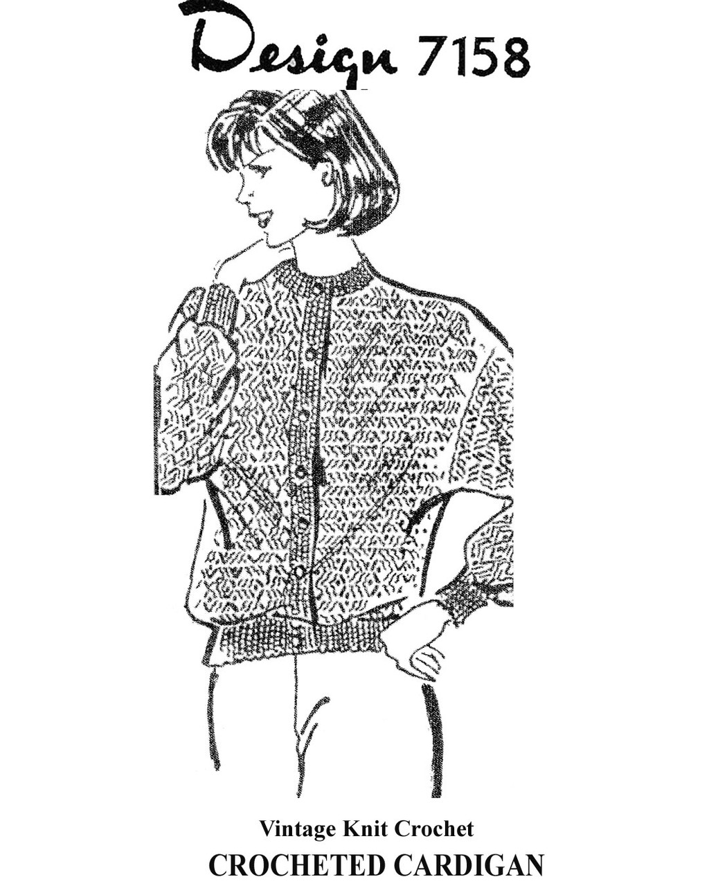 Crocheted Cardigan in Sport Yarn, Design 7158