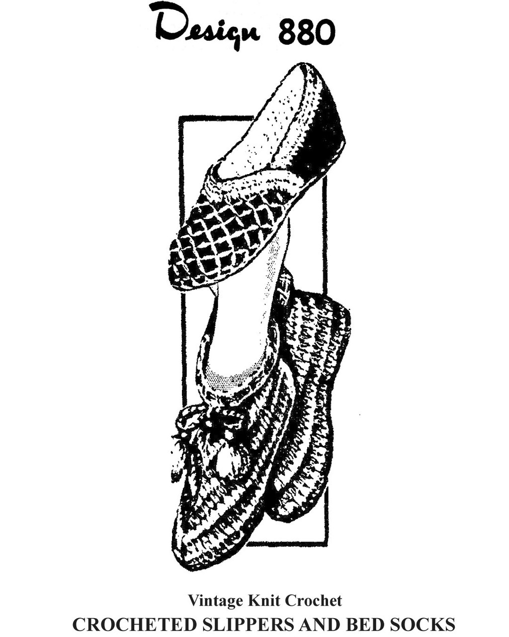Vintage 1970s Crocheted Slippers and Bed Socks Pattern in Knitting Worsted, Mail Order Design 880