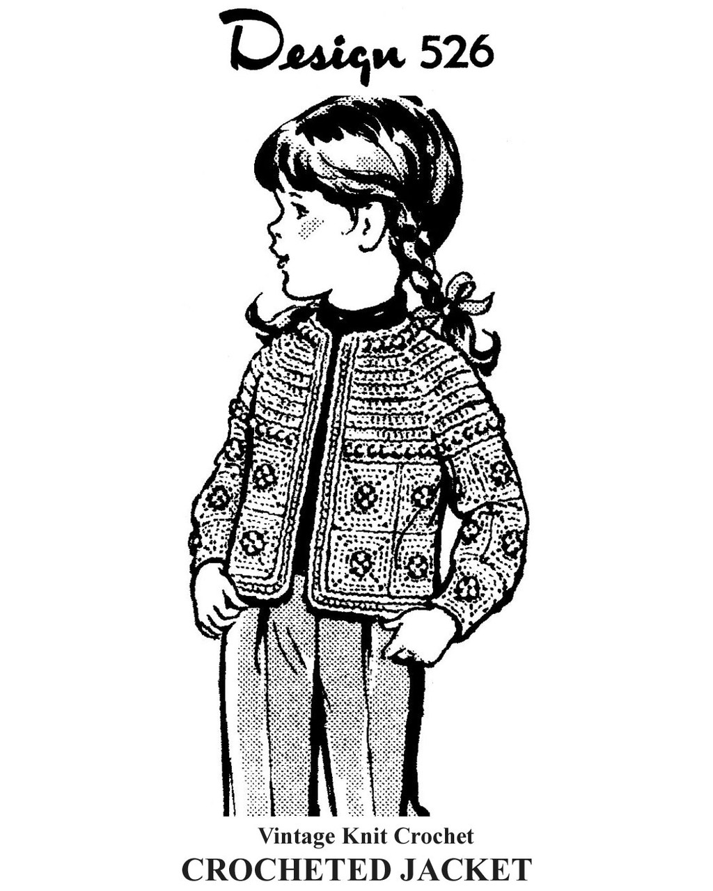Girls Crochet Motif Jacket Pattern, Mail Order Design 526
