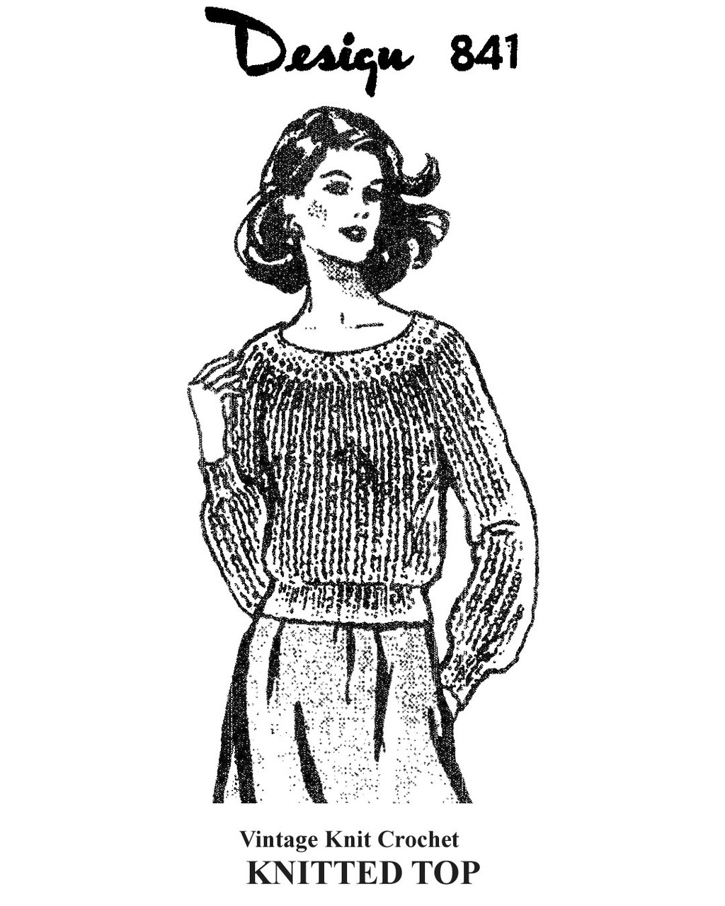 Knitted Top Pattern, Long Sleeves with Round Neckline, Design 841