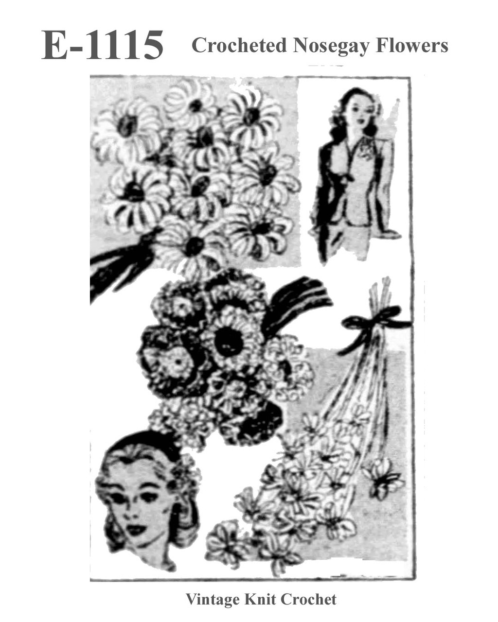Crochet Accessory Flowers Pattern, Mail Order No. E-1115
