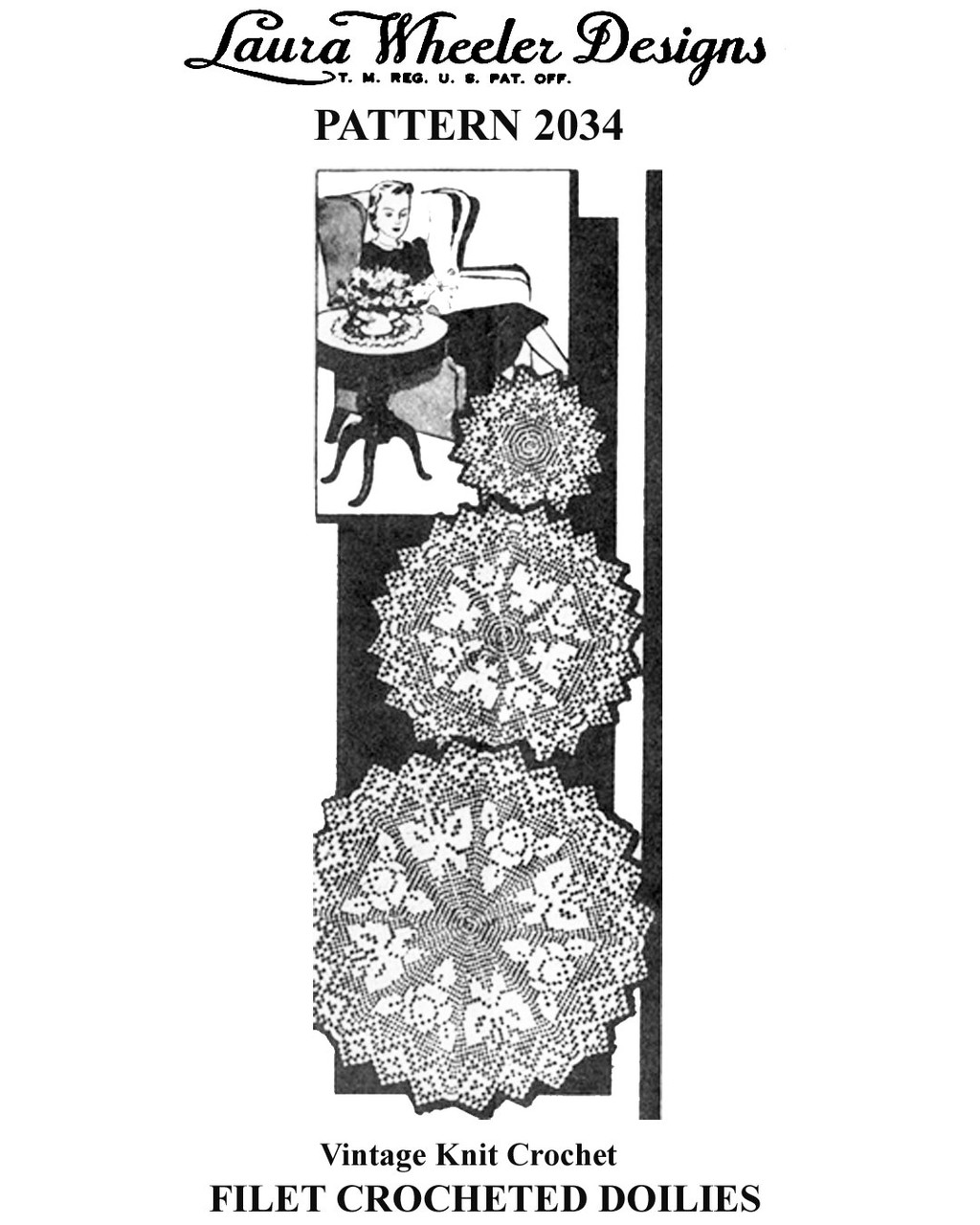 Crocheted Butterfly and Rose Doilies Pattern, Laura Wheeler Designs 2034