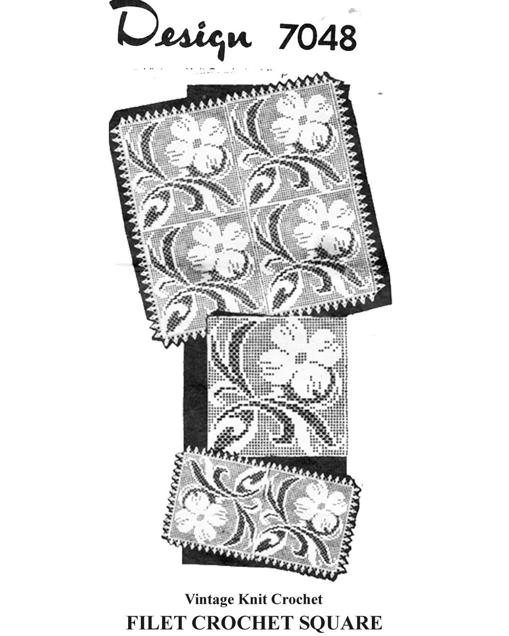 Filet Flower Square Pattern, Runner, Tablecloth, Spreads, Mail Order Design 7048